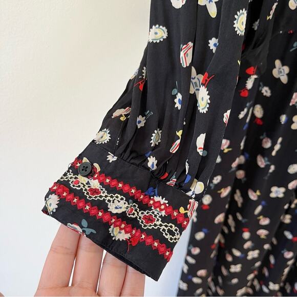 Zadig & Voltaire Reacty Floral Vintage Long Sleeve Slit Ruffle Midi Dress Black - Picture 6 of 12